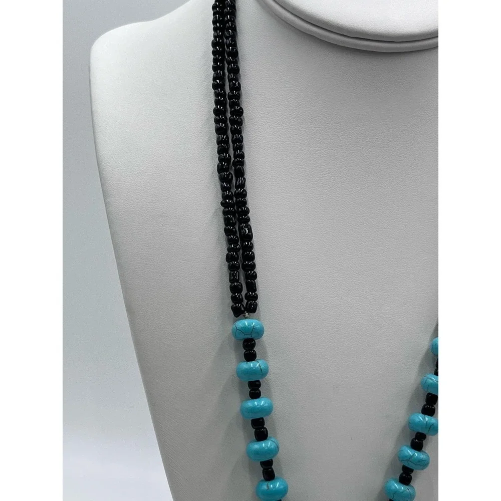 Blue Turquoise Beads and Red Cinnabar‎ Pendant Necklace